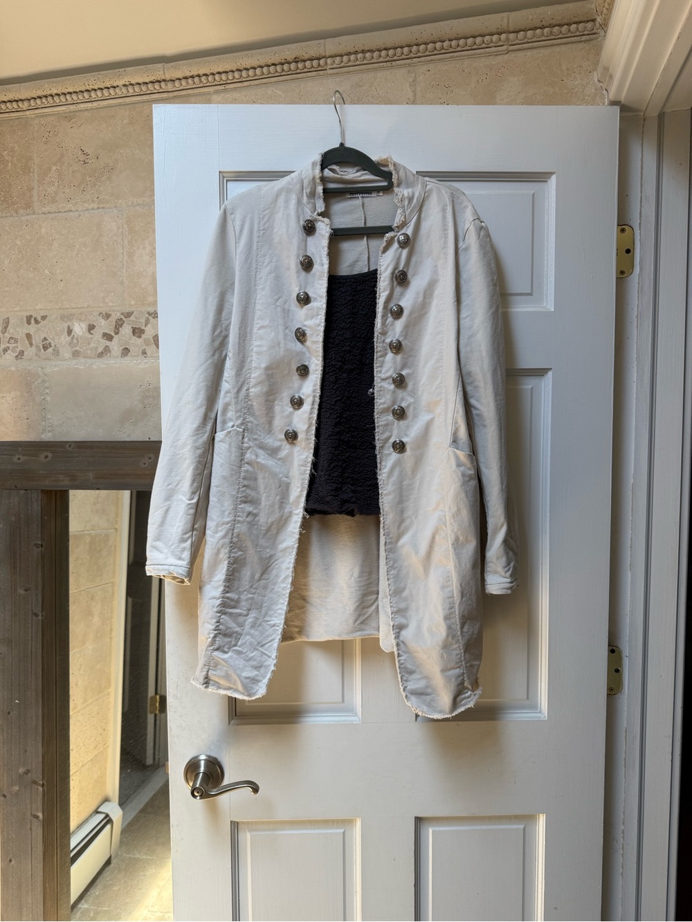 Cream Military Style Coat with Button Details
